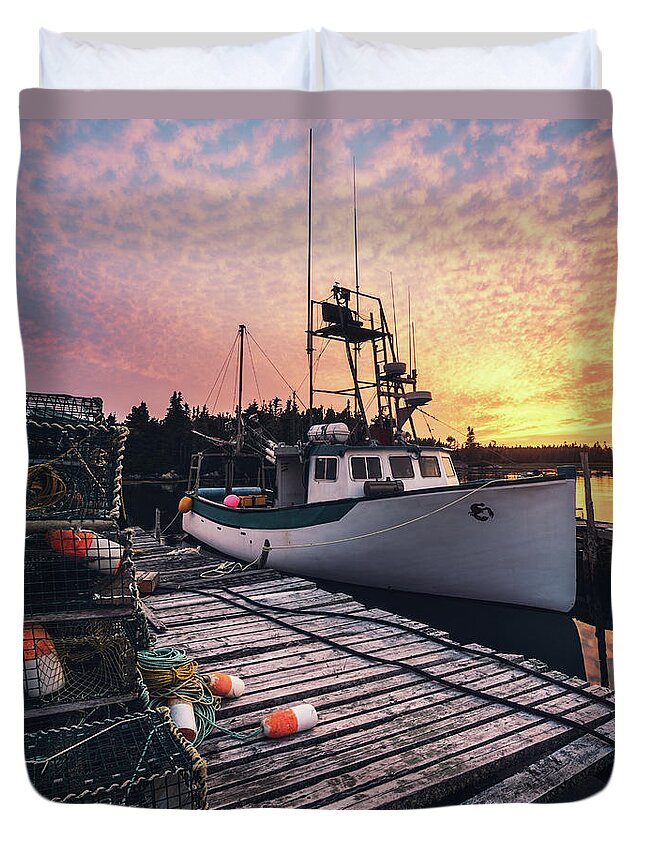 Scenics Duvet Cover featuring the photograph Village Wharf In Sunset by Shaunl