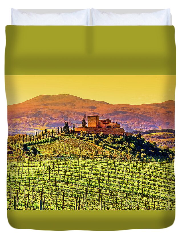 Scenics Duvet Cover featuring the photograph Vineyard In Tuscany by Deimagine