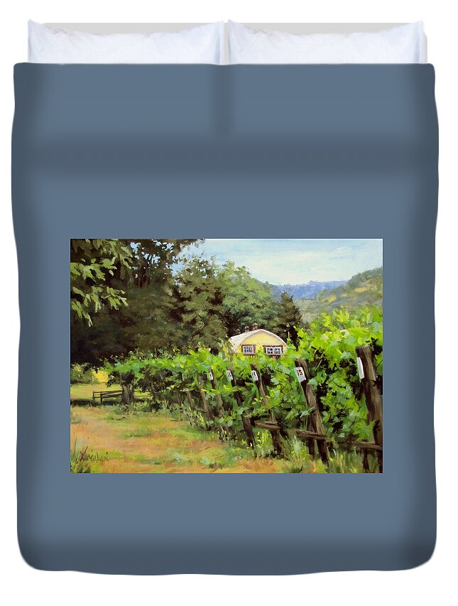 Original Duvet Cover featuring the painting Vineyard View by Karen Ilari