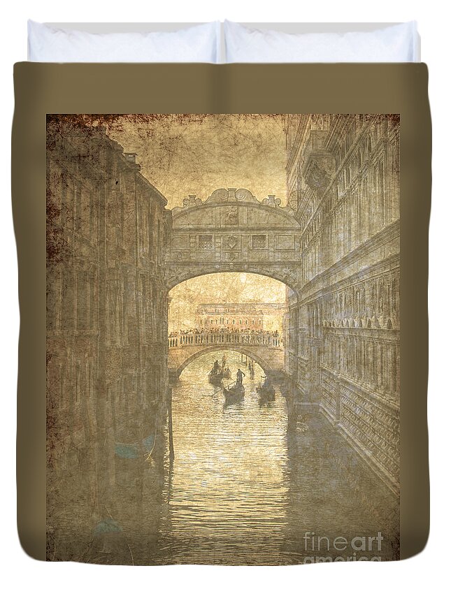 Ancient Duvet Cover featuring the digital art Vintage Bridge of sighs in Venice by Patricia Hofmeester