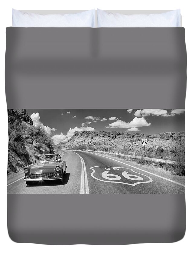 Photography Duvet Cover featuring the photograph Vintage Car Moving On The Road, Route by Panoramic Images