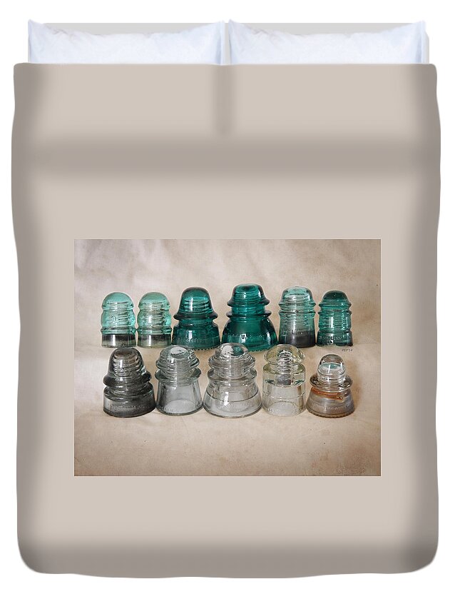 Vintage Glass Duvet Cover featuring the photograph Vintage Glass Insulators by Phil Perkins
