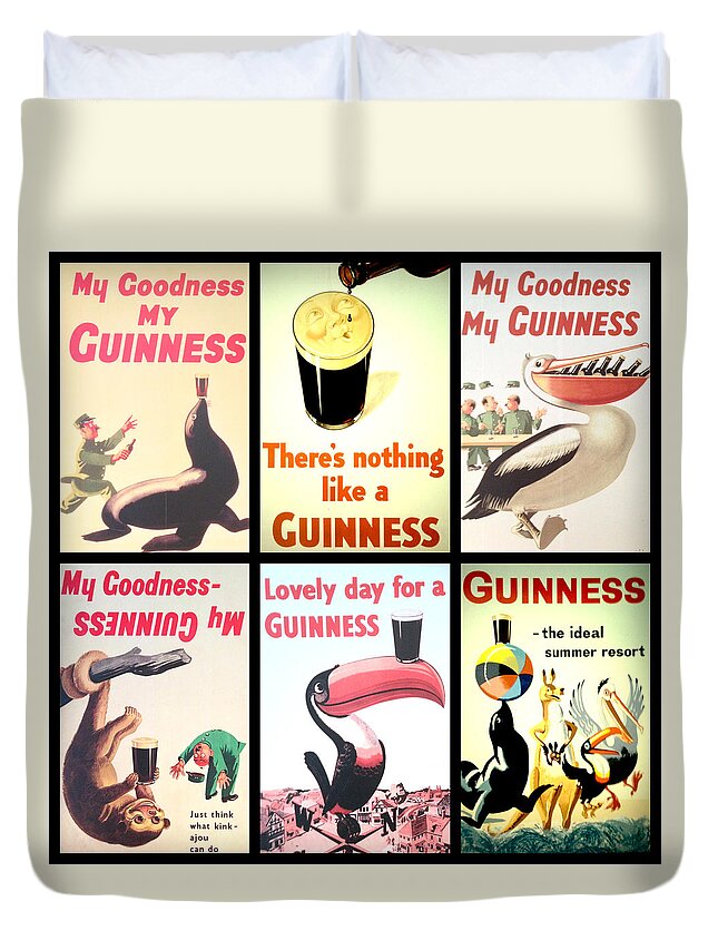 Guinness Collage Duvet Cover featuring the digital art Vintage Guinness by Georgia Fowler