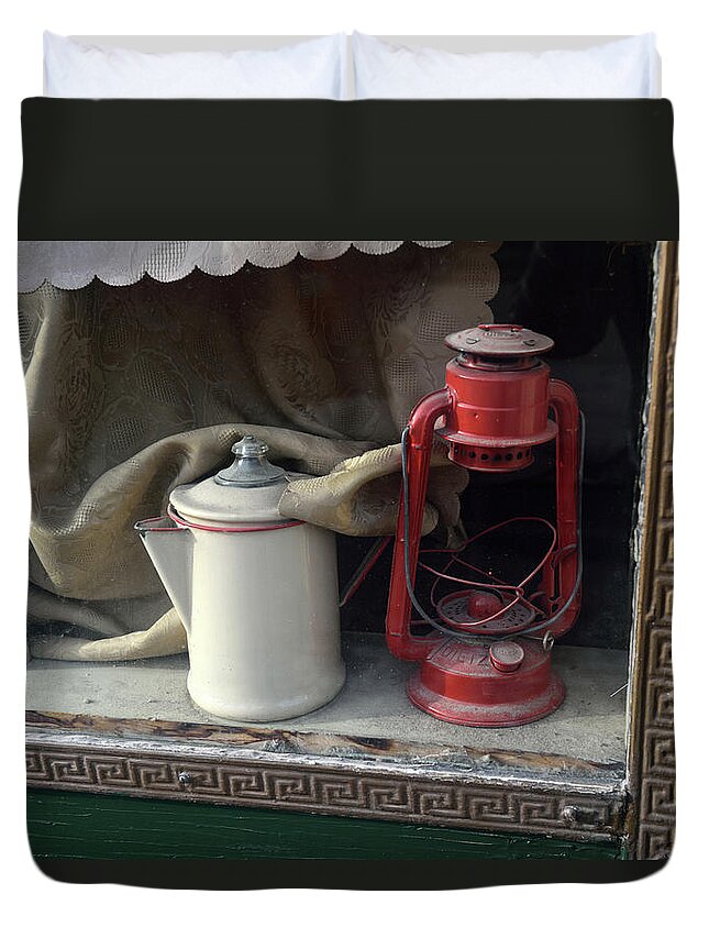 Tranquility Duvet Cover featuring the photograph Vintage Kerosene Lamp And Vintage by Feifei Cui-paoluzzo