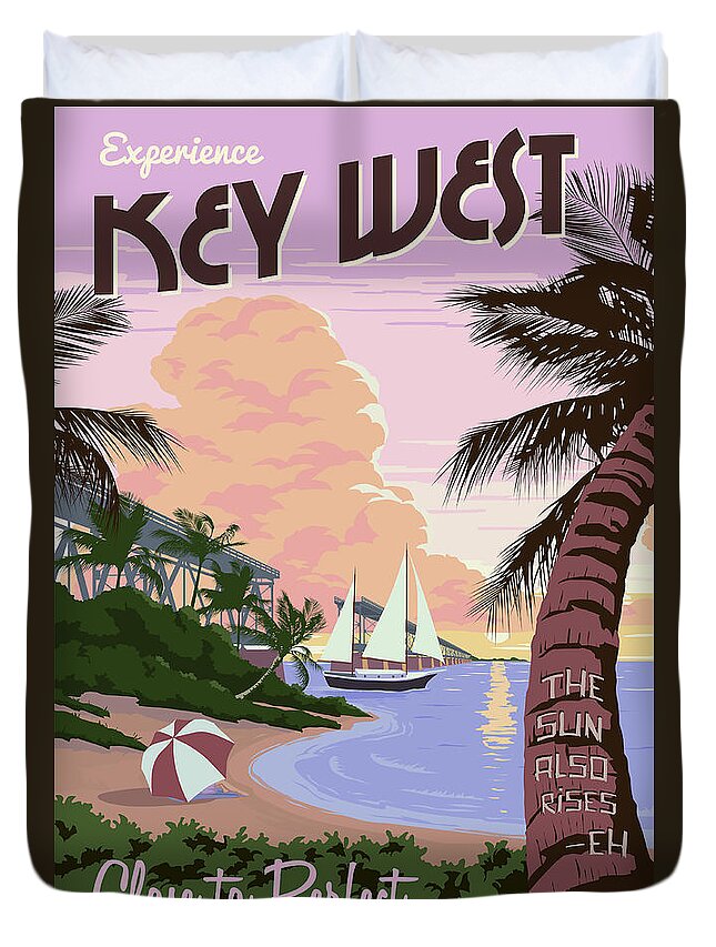 Travel Poster Duvet Cover featuring the drawing Vintage Key West Travel Poster by Jon Neidert