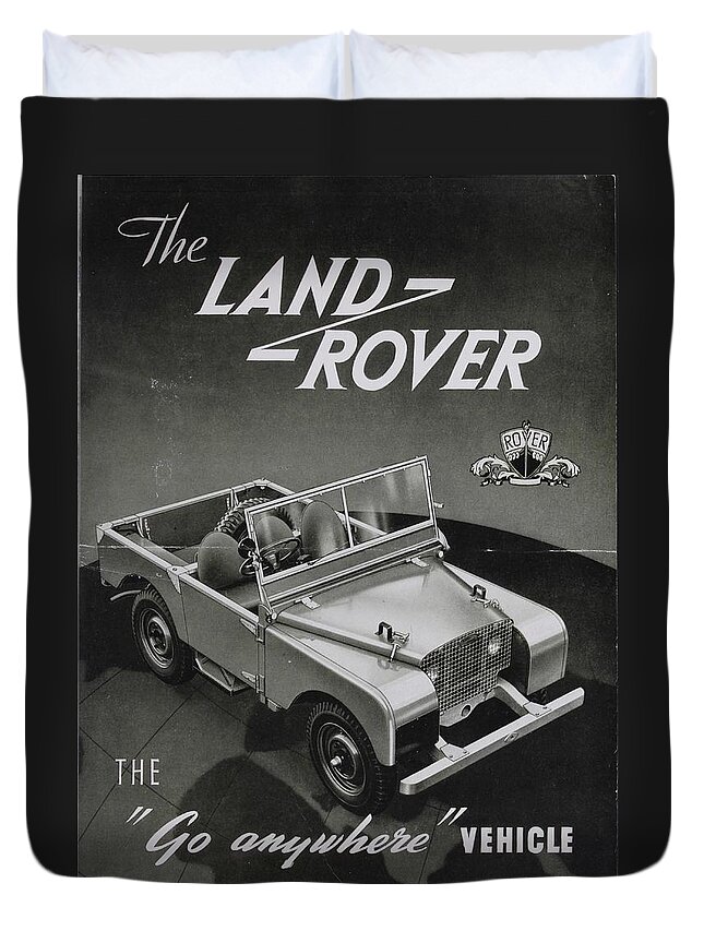 Landrover Duvet Cover featuring the photograph Vintage Land Rover Advert by Georgia Fowler