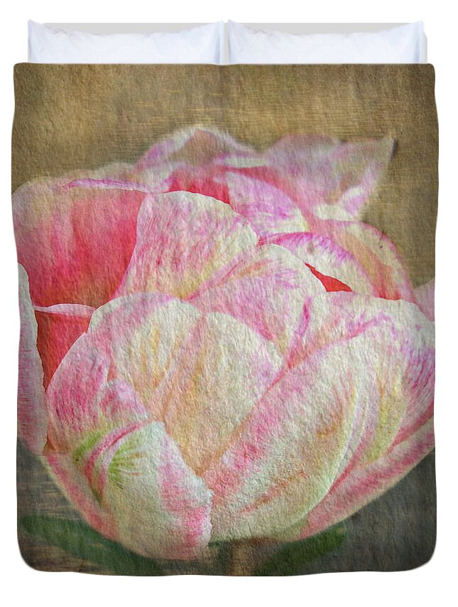 Tulip Duvet Cover featuring the photograph Vintage Paper Tulip by Judy Palkimas