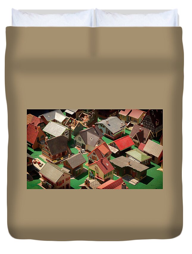 Model House Duvet Cover featuring the photograph Vintage Plastic Village by Martine Roch