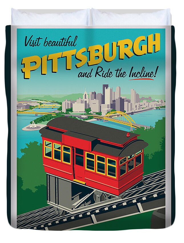 Travel Poster Duvet Cover featuring the digital art Pittsburgh Poster - Incline by Jim Zahniser