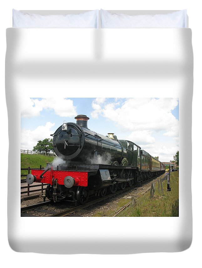 Railway Duvet Cover featuring the photograph Vintage Train Black Steam Engine by Tom Conway