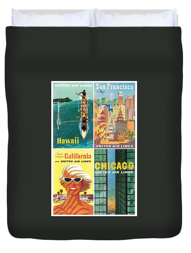 United Airlines Duvet Cover featuring the digital art Vintage Travel - United Airlines by Georgia Clare