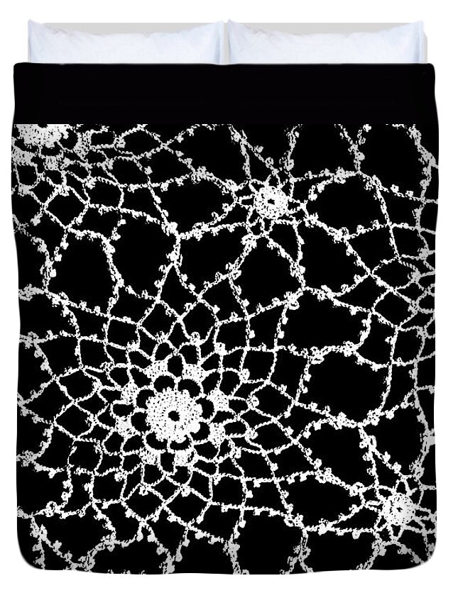 Lace Duvet Cover featuring the photograph Vintage White Tatted Lace by Sandra Foster