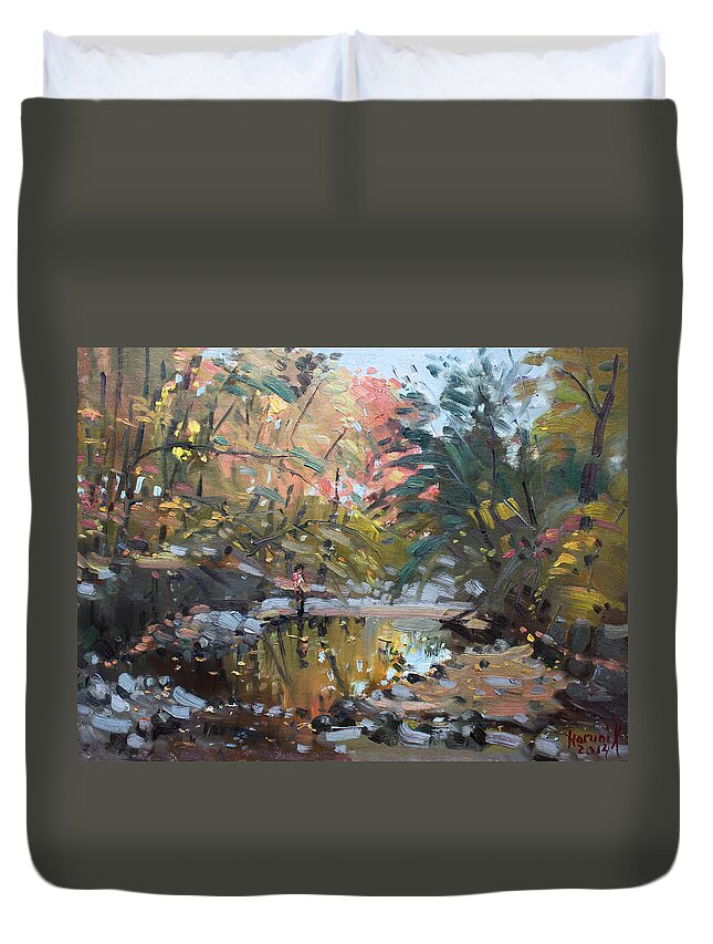 Creek Duvet Cover featuring the painting Viola at the Creek by Ylli Haruni