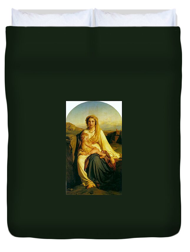 Paul Delaroche Duvet Cover featuring the digital art Virgin and Child by Paul Delaroche