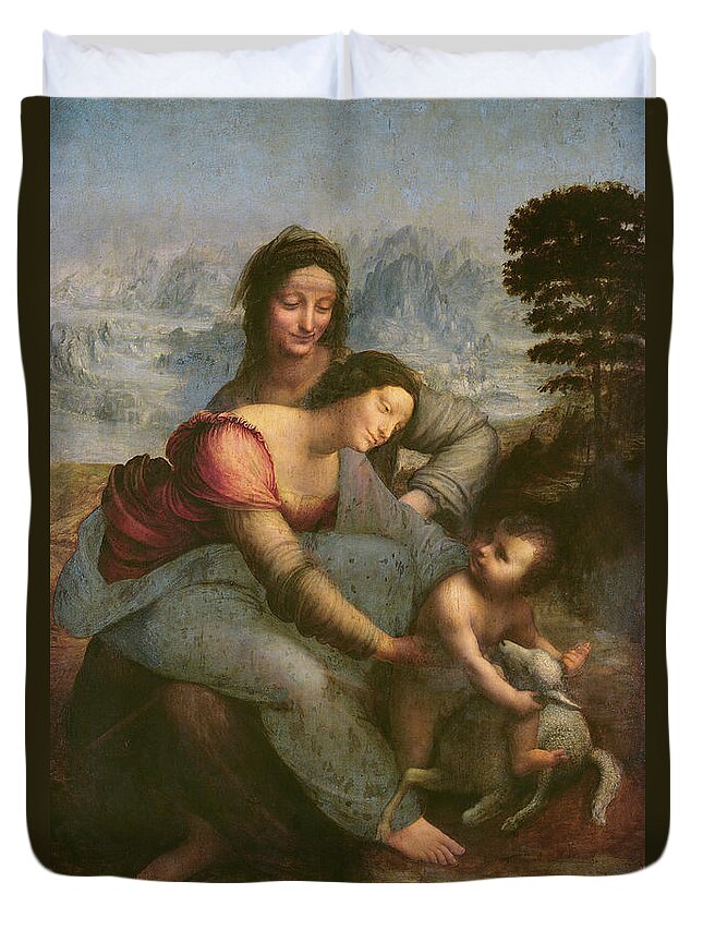 Leonardo Duvet Cover featuring the painting Virgin and Child with Saint Anne by Leonardo Da Vinci