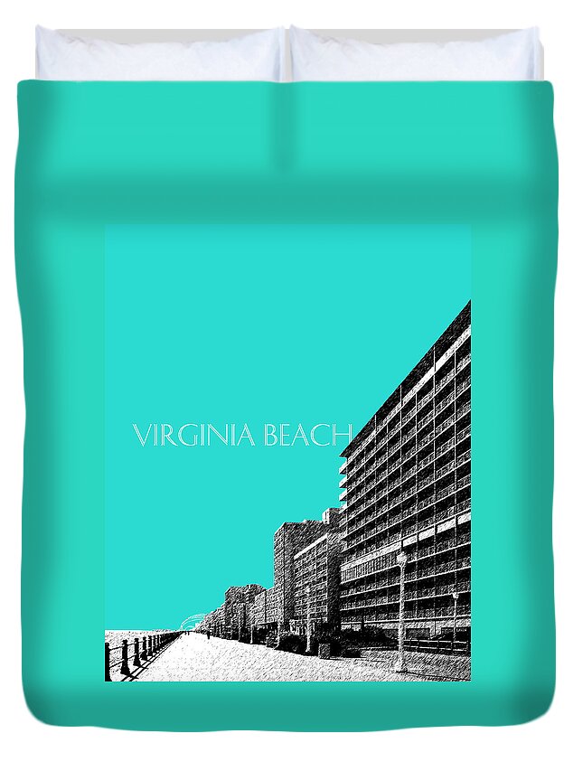 Architecture Duvet Cover featuring the digital art Virginia Beach Skyline Boardwalk - Aqua by DB Artist