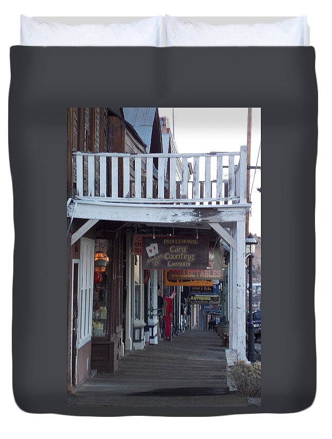 Duvet Cover featuring the photograph Virginia City Sidewalk by Brent Dolliver