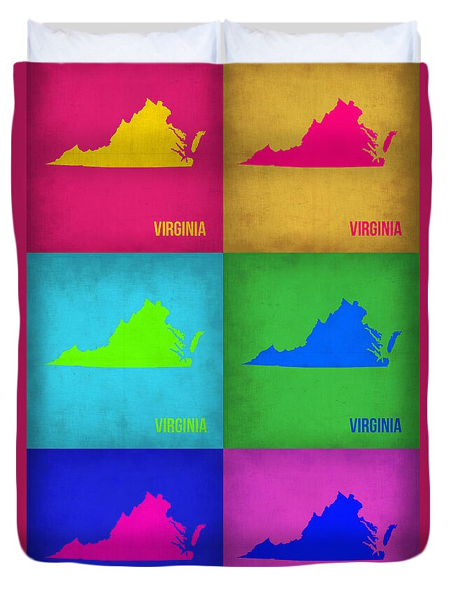 Virginia Map Duvet Cover featuring the painting Virginia Pop Art Map 1 by Naxart Studio