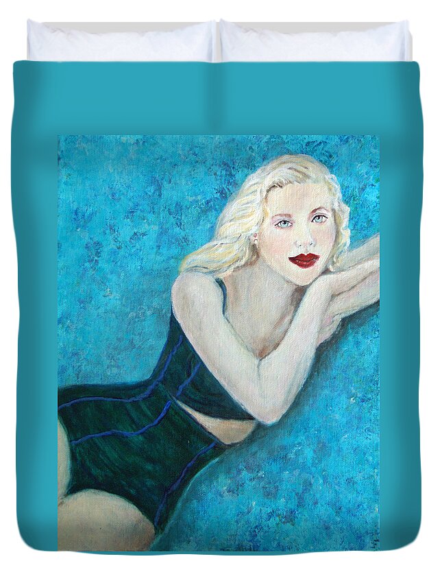 Swimsuit Duvet Cover featuring the painting Vivian Lady of the Lake by The Art With A Heart By Charlotte Phillips