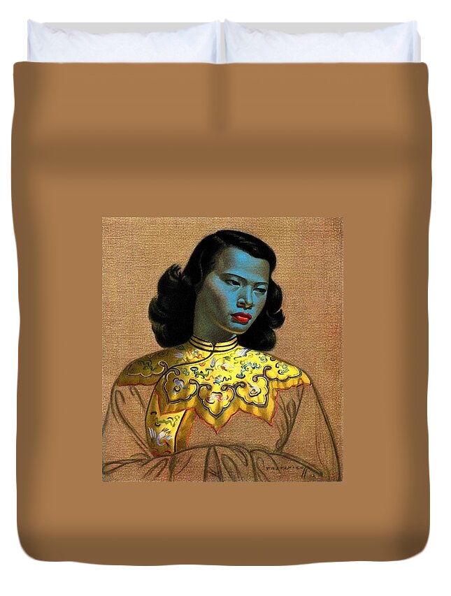 Vladimir Duvet Cover featuring the painting Vladimir Tretchikoff's 'The Chinese Girl, The Green Lady' by Krystal 