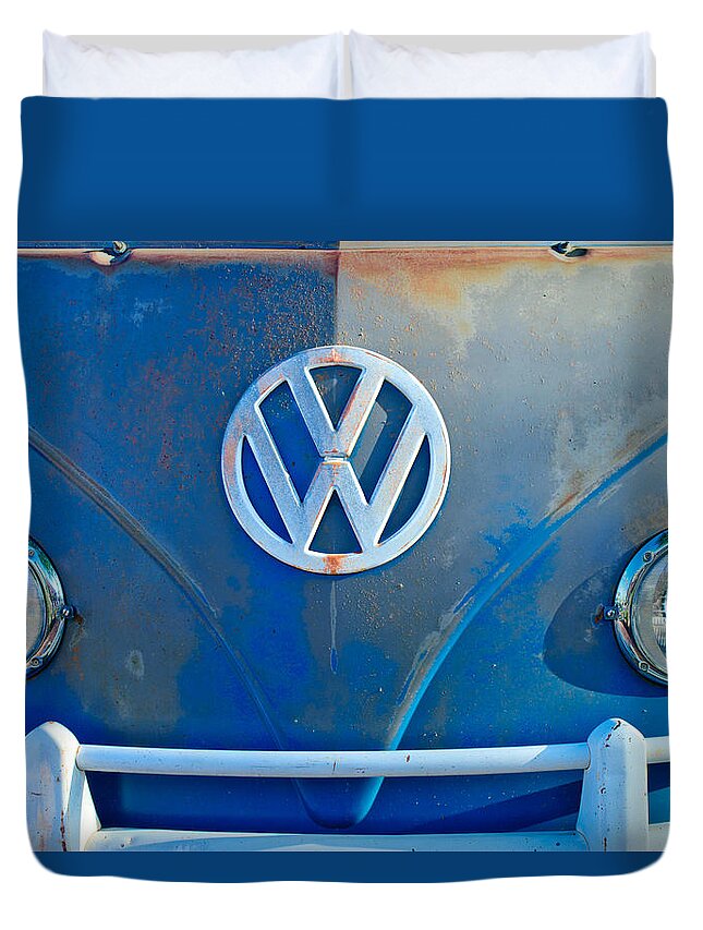 Volkswagen Vw Bus Front Emblem Duvet Cover featuring the photograph Volkswagen VW Bus Front Emblem by Jill Reger