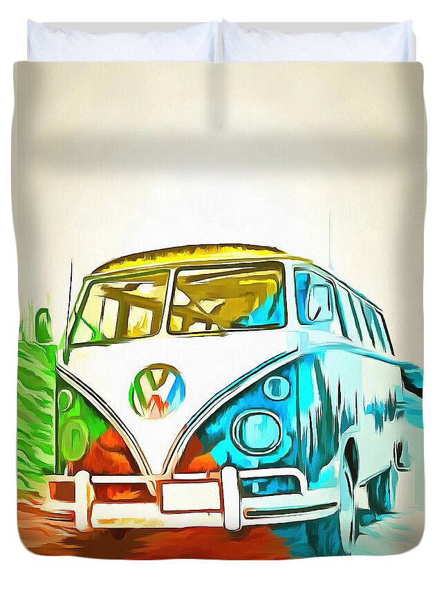 Surfer Duvet Cover featuring the photograph VW Bus Pop Art 5 by Edward Fielding