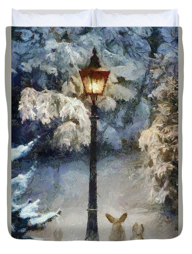 Winter Duvet Cover featuring the painting Waiting for Santa 2 by Dragica Micki Fortuna