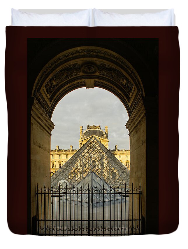 Paris Duvet Cover featuring the photograph Waiting for the Louvre to Open by Georgia Mizuleva