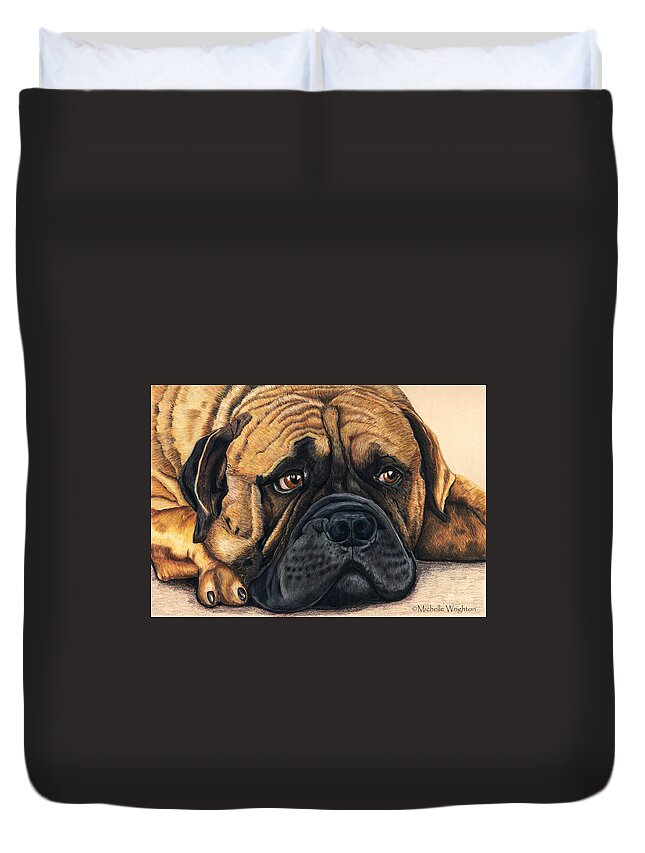Bullmastiff Duvet Cover featuring the painting Waiting Bullmastiff Drawing by Michelle Wrighton