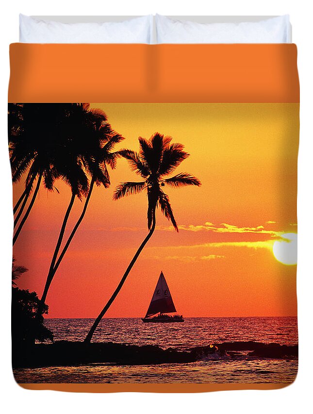 Bay Duvet Cover featuring the photograph Waiulua Bay Orange Sunset by Bob Abraham - Printscapes