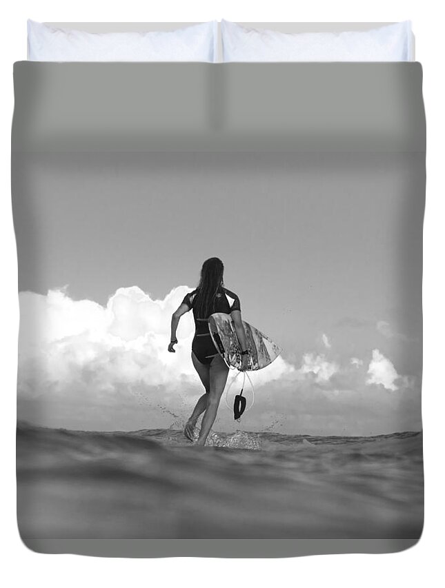 Black And White Duvet Cover featuring the photograph Walk On Water by Sean Davey