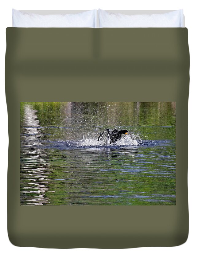 Anhinga Duvet Cover featuring the painting Walk on Water - The Anhinga by Alexandra Till