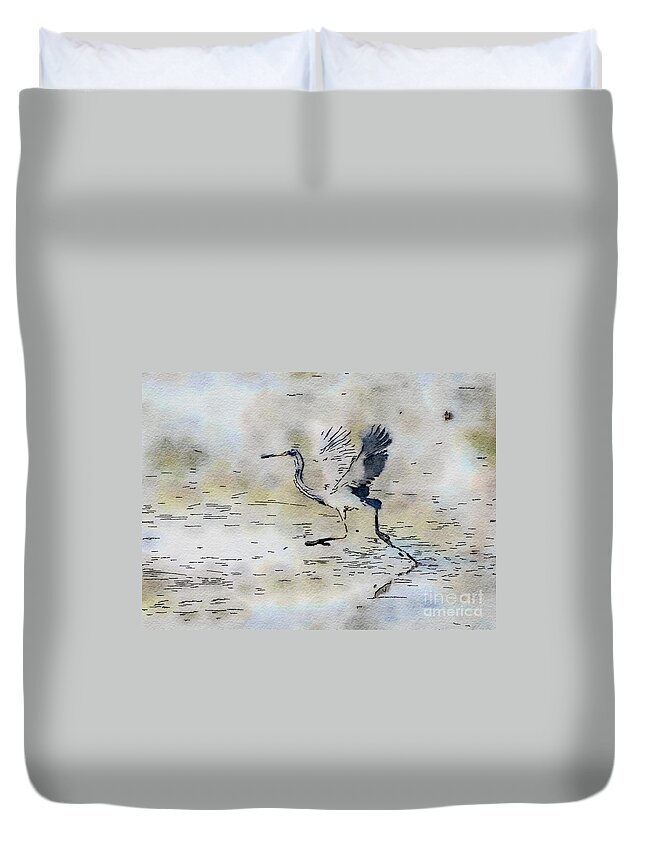 Tricolored Heron Duvet Cover featuring the photograph Walking on Water - Tricolored Heron by Kerri Farley