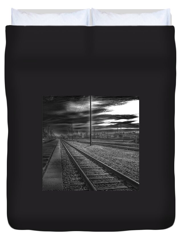 Painterly Photography Duvet Cover featuring the photograph Walking the Rails by Bill Owen
