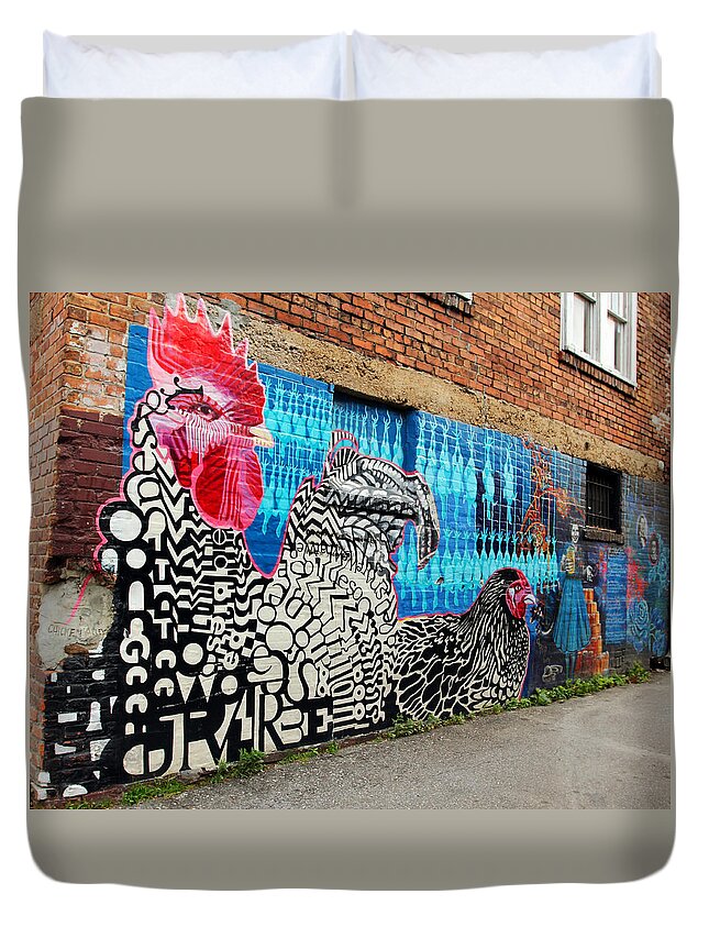 Brick Buildings Duvet Cover featuring the photograph Wall of Chicken by Jennifer Robin