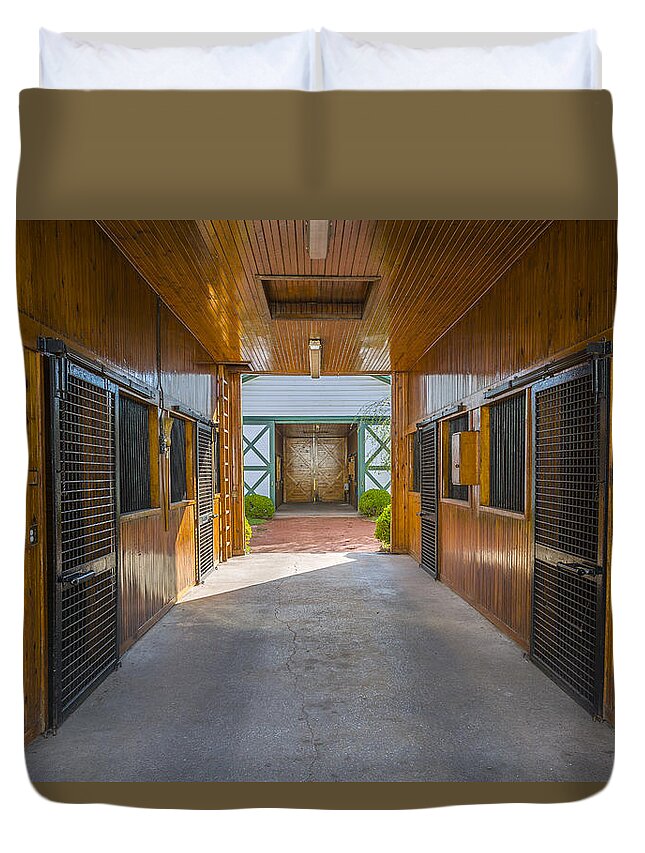 Animal Duvet Cover featuring the photograph Walmac Farm Stables by Jack R Perry