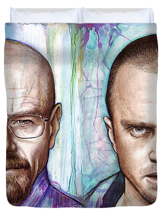 Breaking Bad Duvet Cover featuring the painting Walter and Jesse - Breaking Bad by Olga Shvartsur