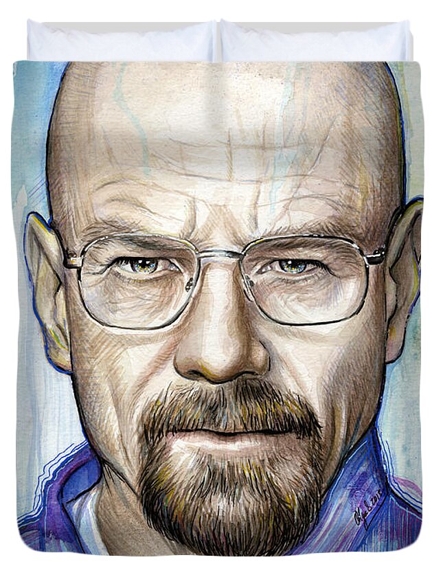 Breaking Bad Duvet Cover featuring the painting Walter White - Breaking Bad by Olga Shvartsur