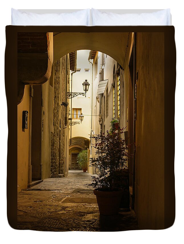 Small Alley Duvet Cover featuring the photograph Wandering Around the Lanes and Alleys of Florence Italy by Georgia Mizuleva