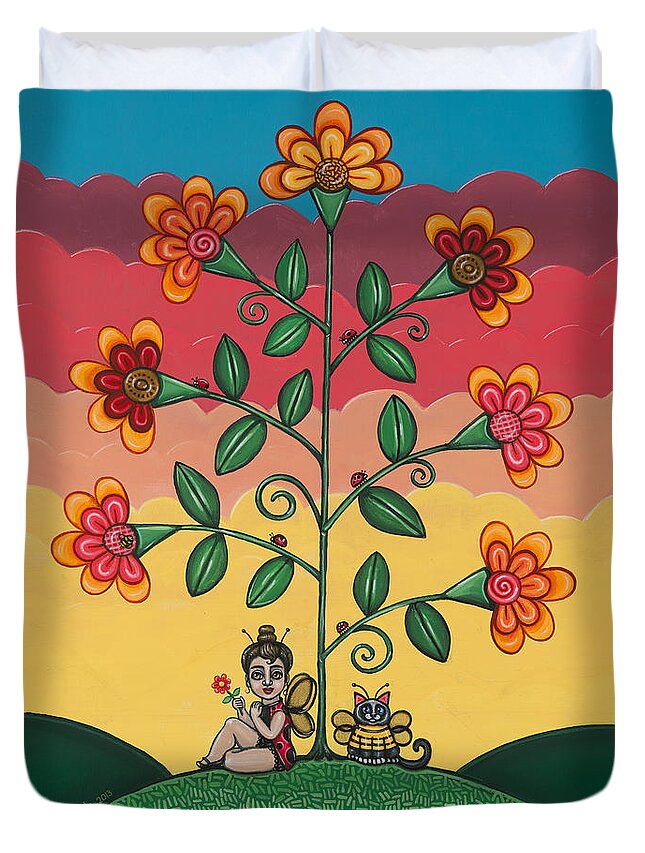 Bees Duvet Cover featuring the painting Wannabees by Victoria De Almeida