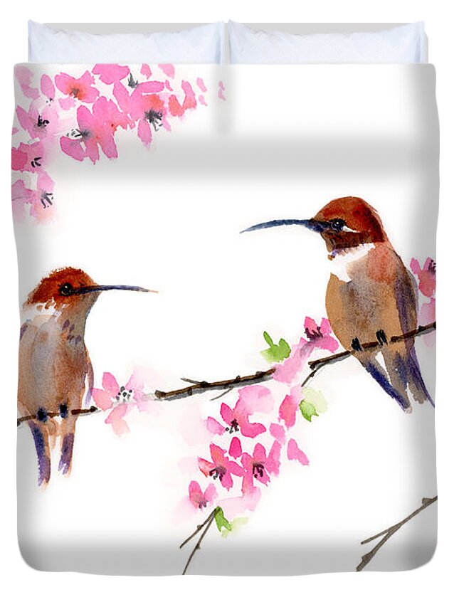 Hummingbird Duvet Cover featuring the painting Entre Nous by Amy Kirkpatrick