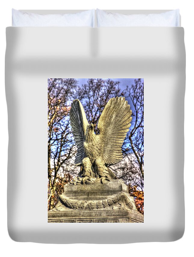 Civil War Duvet Cover featuring the photograph War Eagles - New York State Auxiliary Monument Hancock Avenue Gettysburg by Michael Mazaika