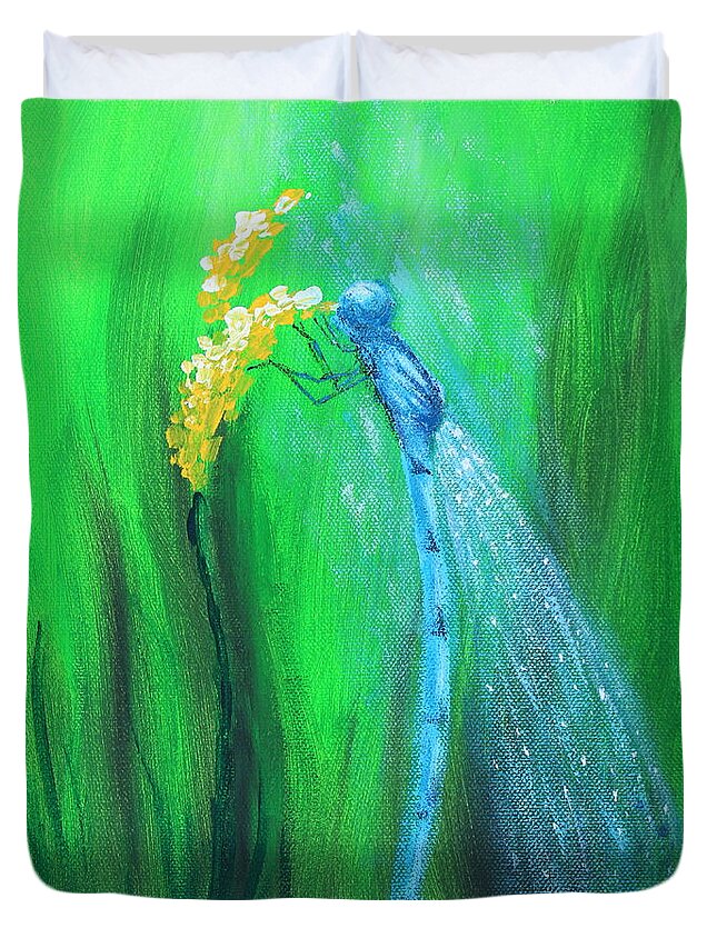 Dragonfly Duvet Cover featuring the painting Summer's Day by Kume Bryant