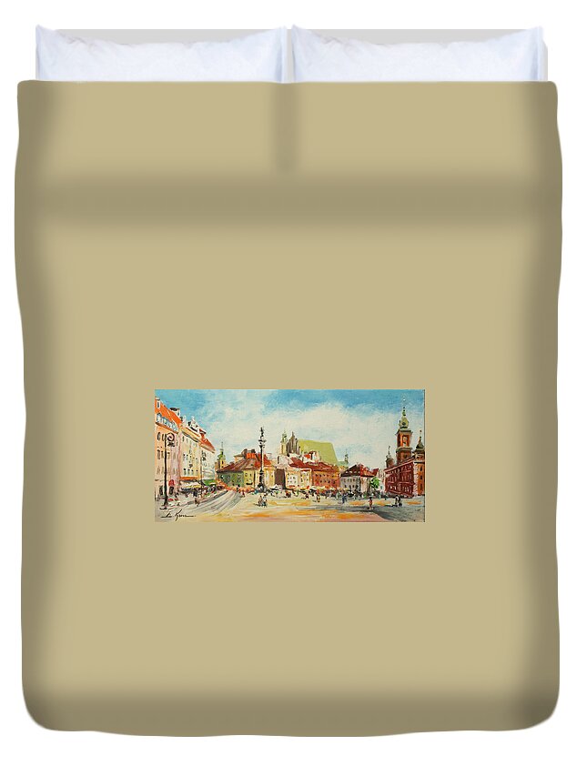 Warsaw Duvet Cover featuring the painting Warsaw- Castle Square by Luke Karcz