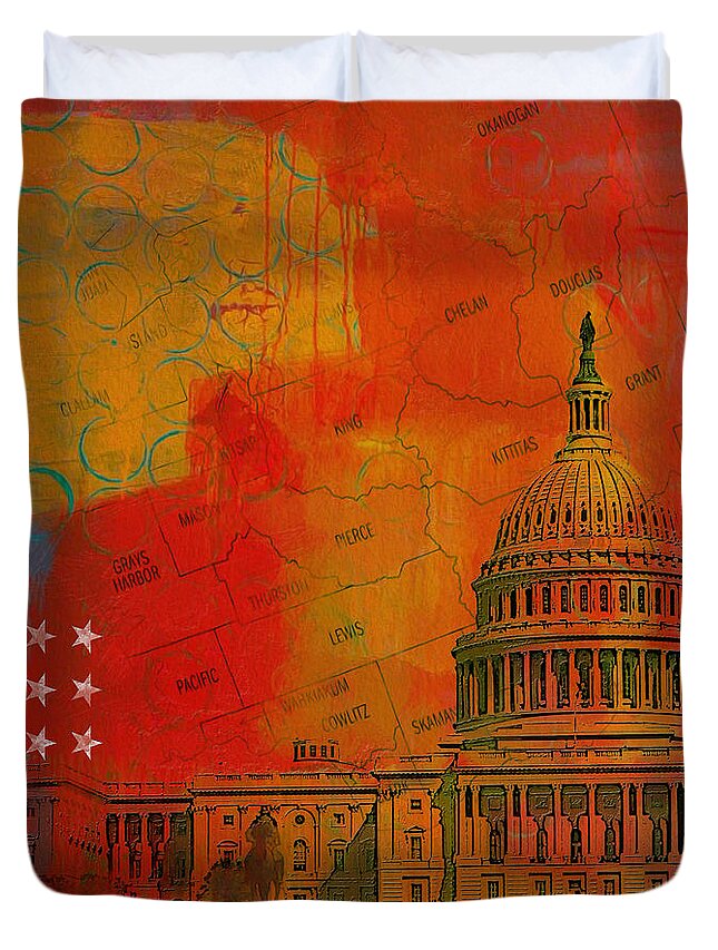 Washington Duvet Cover featuring the painting Washington City Collage Alternative by Corporate Art Task Force