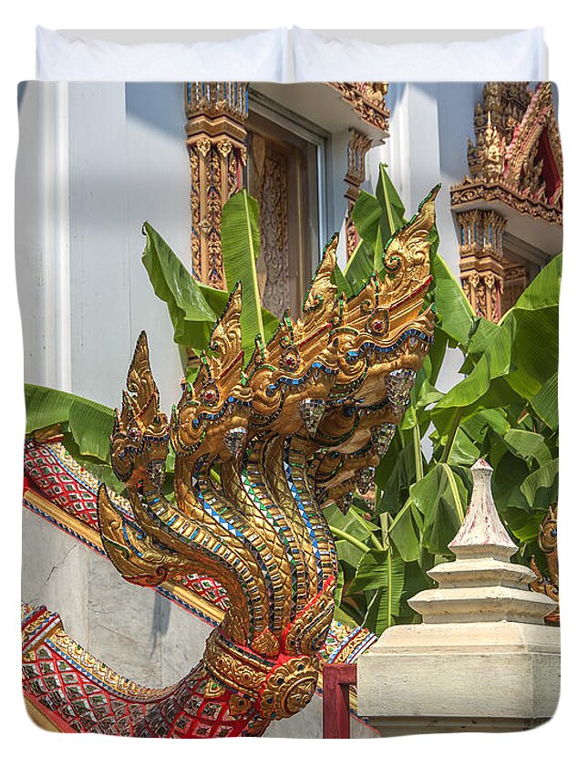 Temple Duvet Cover featuring the photograph Wat Dokmai Phra Ubosot Stair Naga DTHB1783 by Gerry Gantt