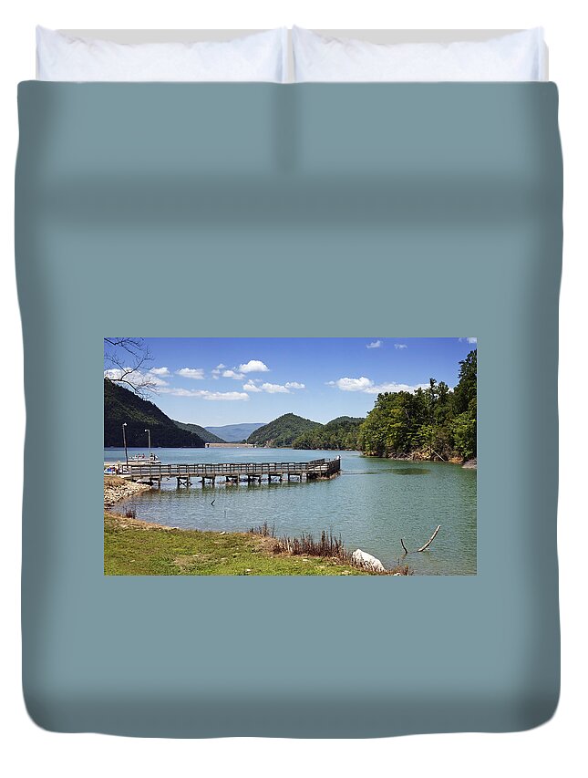 watauga Lake Tennessee Duvet Cover featuring the photograph Watauga Lake Tennessee - fishing pier by Brendan Reals