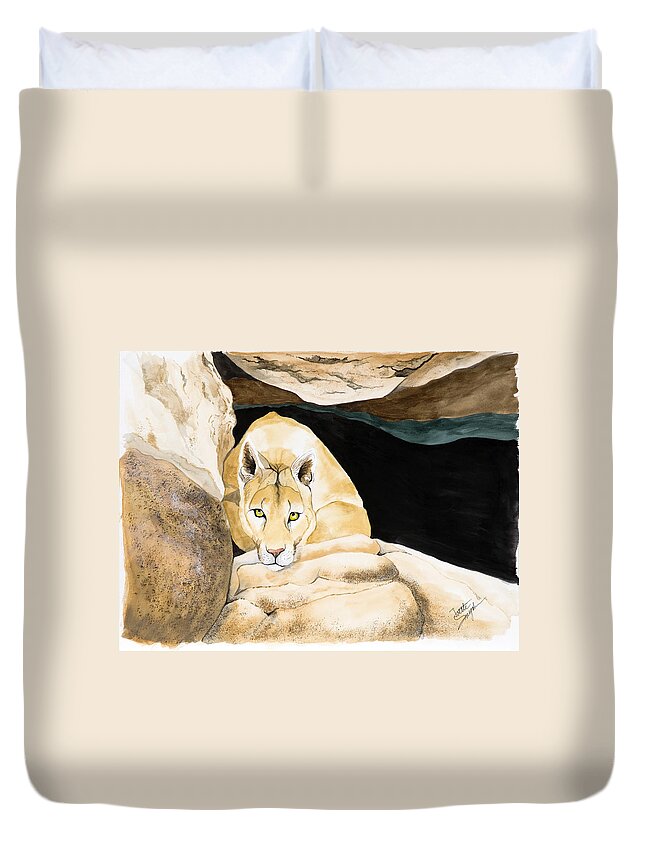 Cougar Duvet Cover featuring the painting Watching by Joette Snyder