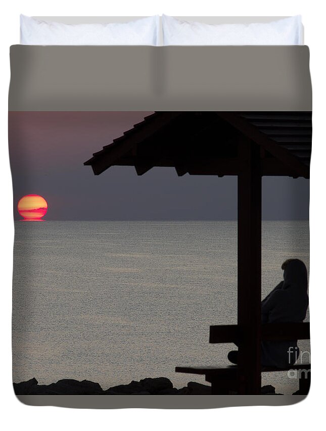 Lonly Duvet Cover featuring the photograph Watching The Sun Melting by Stelios Kleanthous