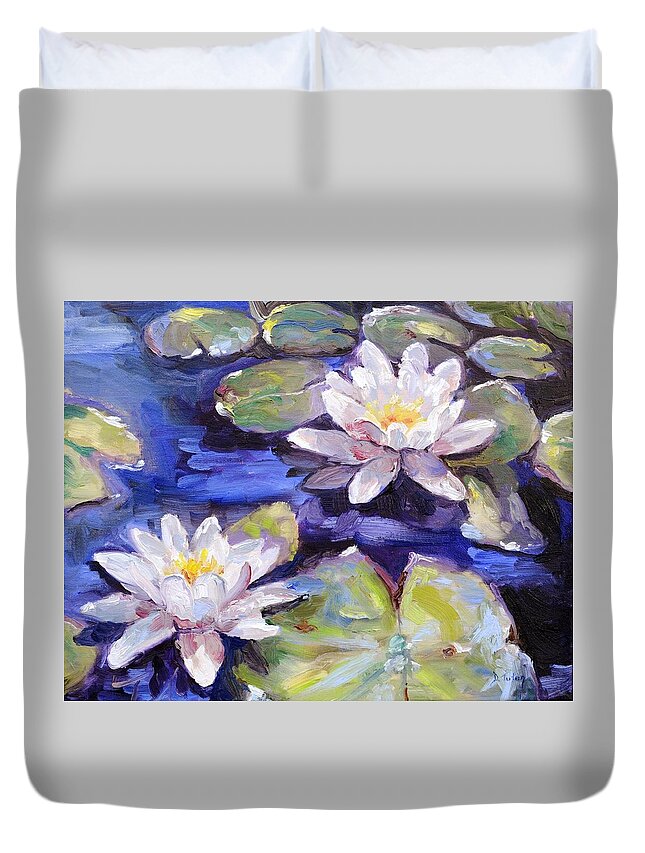 Lily Duvet Cover featuring the painting Water Lilies by Donna Tuten